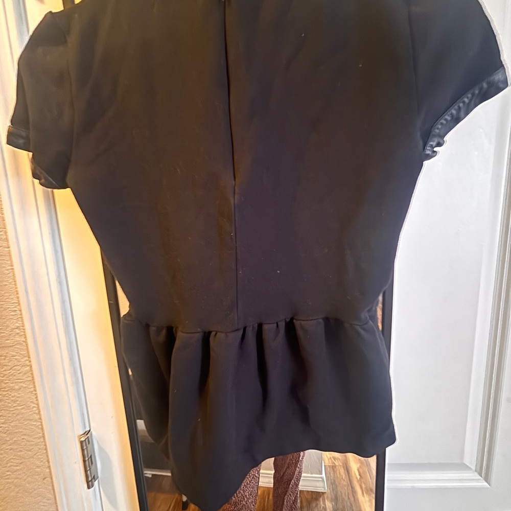 Madewell Black Peplum Top Faux Leather Collar Babydoll XS - Picture 5 of 5